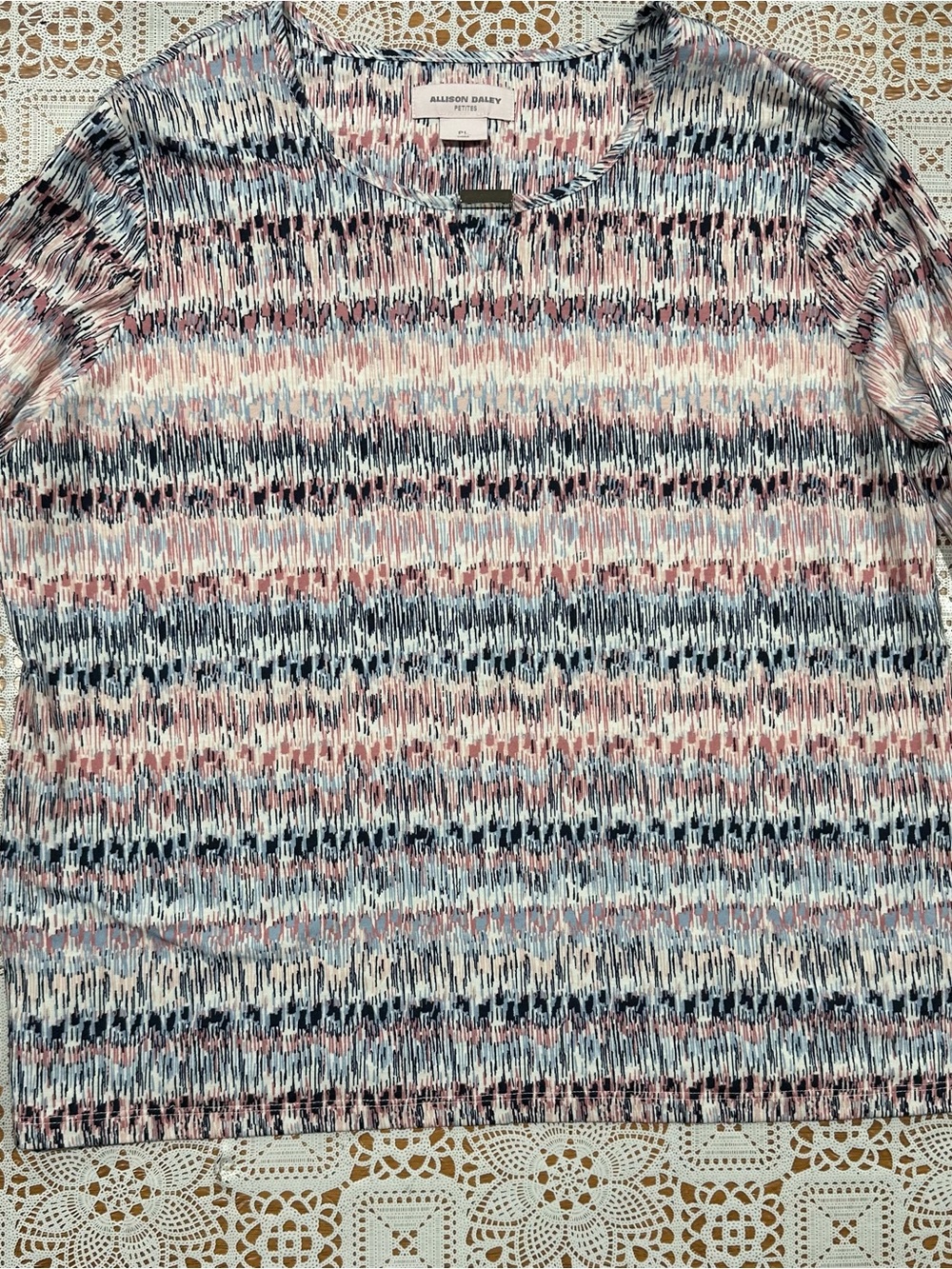 Allison Daley Petites PL Abstract Print 3/4 Sleeve Knit Top Large